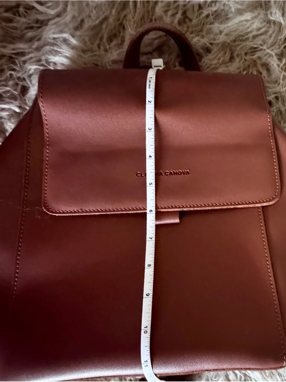 Claudia Canova Cognac Faux Leather Flap Backpack